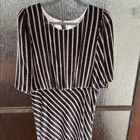 Saloni Vida asymmetric striped velvet-jacquard midi dress size US 14. - Picture 13 of 17